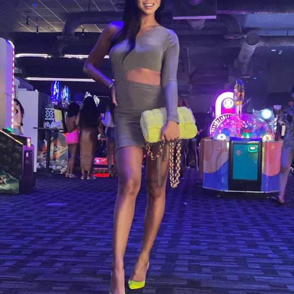 Brown one shoulder cut out mini dress - Picture 3 of 4